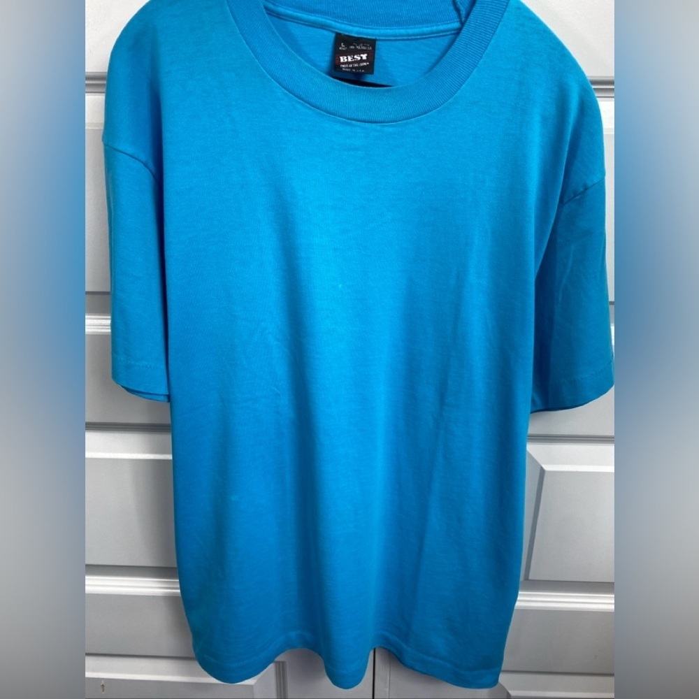 Vintage Single Stitch Blank Best Fruit Of The Loom T-Shirt Made In USA Large Blu
